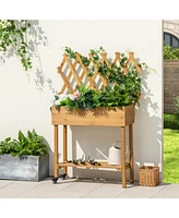 Skonyon Wooden Rolling Raised Garden Bed with Trellis and Storage Shelf