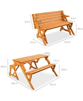 Best Choice Products 2-in-1 Outdoor Interchangeable Wooden Picnic Table/Garden Bench for w/ Umbrella Hole - Natural