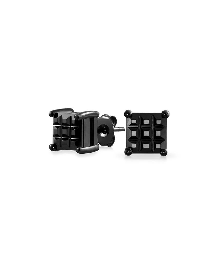 Bling Jewelry Black On Black Invisible Cut Square Cz Checkboard Cubic Zirconia Prong Basket Set Stud Earrings Sterling Silver