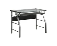 Kings Brand Furniture Home & Office Metal and Glass Workstation Computer Desk with Slide Keyboard Tray - Silver/Black