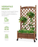 Best Choice Products 60in Mobile Wood Planter Box & Diamond Lattice Trellis, w/ Drainage Holes, Optional Wheels - Walnut