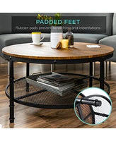 Best Choice Products 2-Tier Round Coffee Table, Rustic Accent Table w/ Wooden Tabletop, Padded Feet, Open Shelf