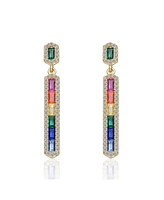 Genevive Sterling Silver 14K Gold Plated Multi-Colored Cubic Zirconia Linear Dangle Earrings