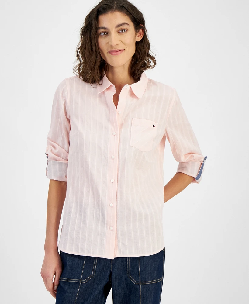 Tommy Hilfiger Women's Singy Dobby Roll-Tab Cotton Shirt