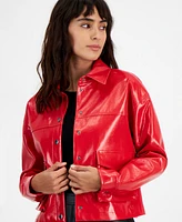 Bar Iii Women's Patent Cropped Snap-Front Jacket, Created for Macy's