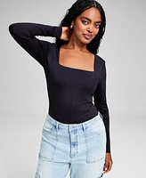 And Now This Women's Square-Neck Seamfront Long-Sleeve Bodysuit, Created for Macy's