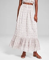 And Now This Women's Cotton Ruffled Smocked Maxi Skirt