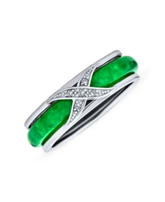 Bling Jewelry Pave Cz Accent Criss Cross Cubic Zirconia X Kiss Dyed Green Jade Band Ring For Women For .925 Sterling Silver