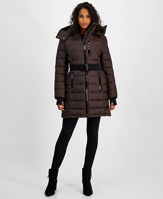 Michael Kors Women's Belted Hooded Puffer Coat, Created for Macy's