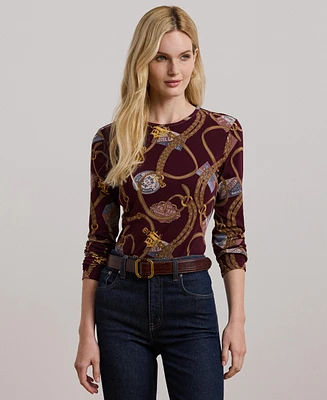 Lauren Ralph Women's Belting-Print Cotton Long-Sleeve Tee, Regular & Petite