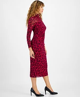 Bar Iii Women's Printed Ruched Turtleneck Dress, Created for Macy's