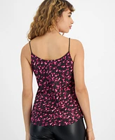 Bar Iii Women's Satin Animal-Print Drape-Neck Top, Exclusively at Macy's