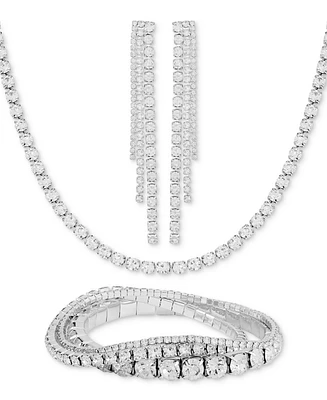 Guess Crystal Collar Necklace, Triple Bracelet & Linear Drop Earrings Set