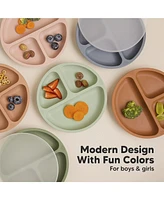 3-Pack Prep Suction Plates with Lids, 100% Silicone Baby Lid, Bpa-Free Kids Divided Toddler