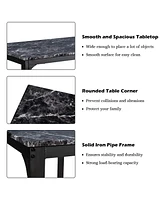 Sugift 3 Pieces Dining Table Set with Faux Marble Tabletop and 2 Chairs