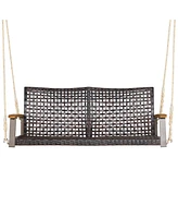 Costway 2-Person Patio Rattan Hanging Swing Chair Porch Loveseat Cushion Black