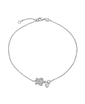 Bling Jewelry Nautical Tropical Vacation Honeymoon Cz Accent Turtle Anklet Ankle Bracelet For Women .925 Sterling Silver 9-10 Inch