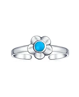 Bling Jewelry Sun Flower Blue Stabilized Turquoise Midi Thin Band Toe Ring Western Jewelry For Women .925 Silver Sterling Adjustable