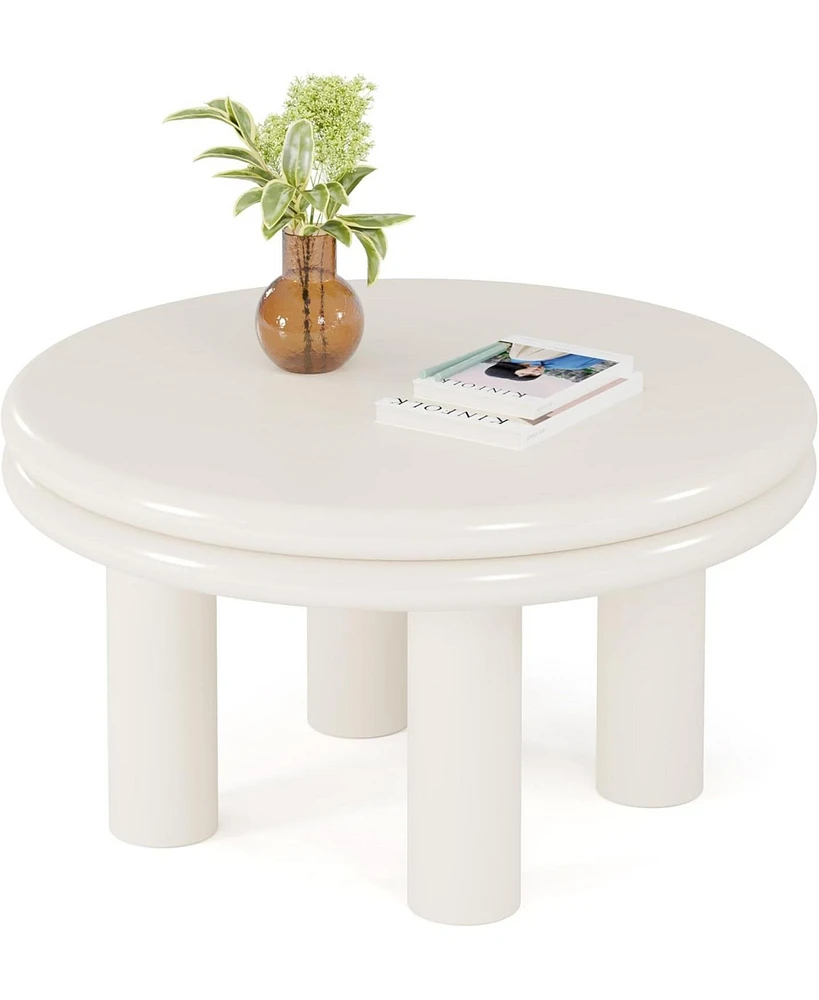 Tribesigns Round Coffee Table, 31.49" Cream White Center Table with 4 Legs, Modern Indoor Tea Table for Living Room, Small Space, Home Decor, Easy to