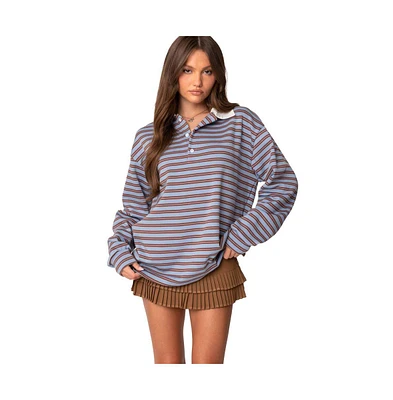 Edikted Womens Stripey Oversized Collared Shirt