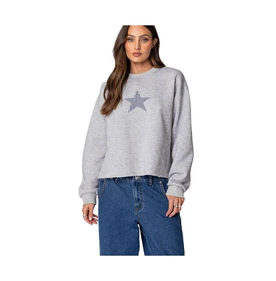 Edikted Women's Gingham Star Sweatshirt - Gray