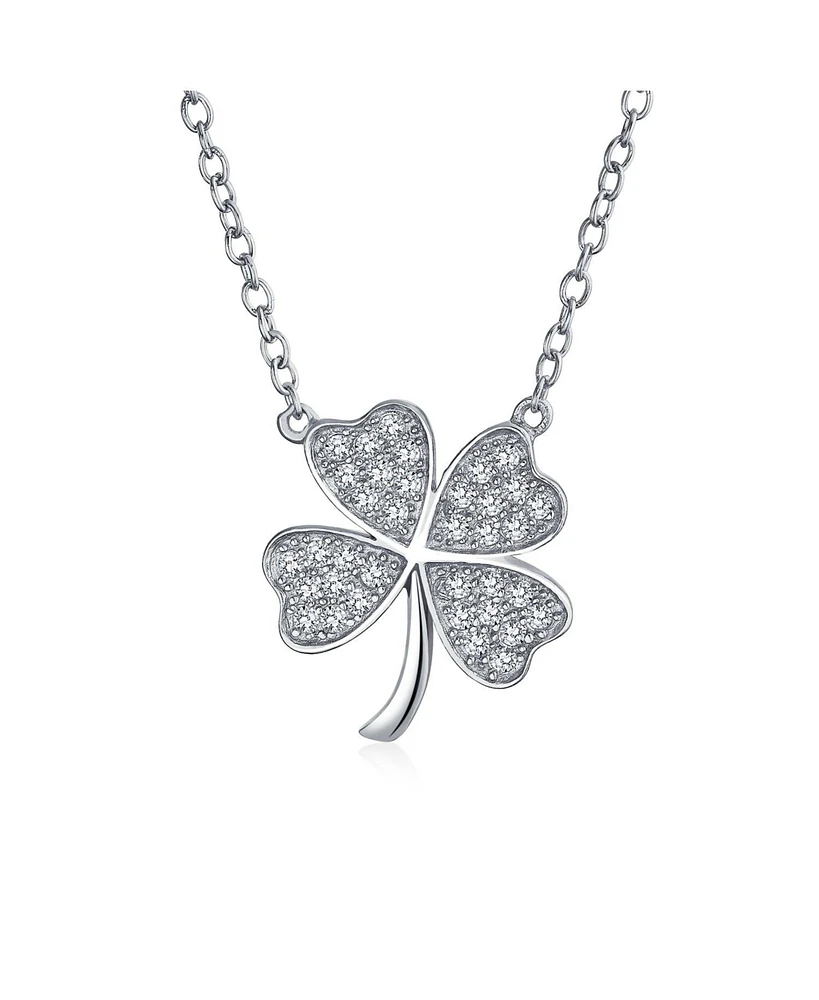Bling Jewelry Celtic Shamrock Pave Cz Cubic Zirconia Lucky Charm Four Leaf Clover Pendant Necklace Rose Gold Plated .925 Sterling Silver