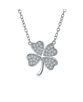 Bling Jewelry Celtic Shamrock Pave Cz Cubic Zirconia Lucky Charm Four Leaf Clover Pendant Necklace Rose Gold Plated .925 Sterling Silver