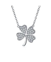 Bling Jewelry Celtic Shamrock Pave Cz Cubic Zirconia Lucky Charm Four Leaf Clover Pendant Necklace Rose Gold Plated .925 Sterling Silver