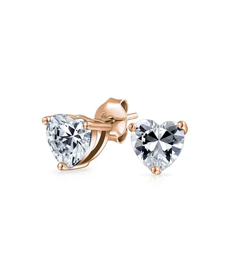 Bling Jewelry Cubic Zirconia Heart Shaped Cz Solitaire Stud Earrings For Women Rose Gold Plated .925 Sterling Silver