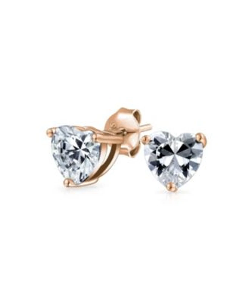 Bling Jewelry 1CT Cubic Zirconia Solitaire Heart Shaped Cz Stud Earrings .925 Sterling Silver 7MM