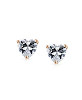 Bling Jewelry Cubic Zirconia Heart Shaped Cz Solitaire Stud Earrings For Women Rose Gold Plated .925 Sterling Silver