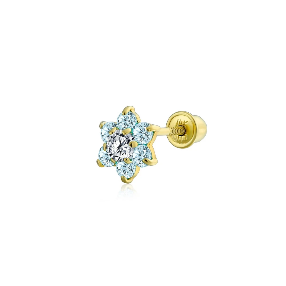 Bling Jewelry Tiny Cubic Zirconia Flower Screwback Cz Stud Helix Lobe Cartilage 1 Piece Earring 14K Real Gold 4MM