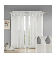 Madison Park Rosette Floral Embellished Cuff Tab Top Solid Curtain Panel, 50"W x 84"L