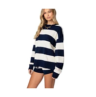 Edikted Women's Riley Oversized Striped Sweater - Navy-and