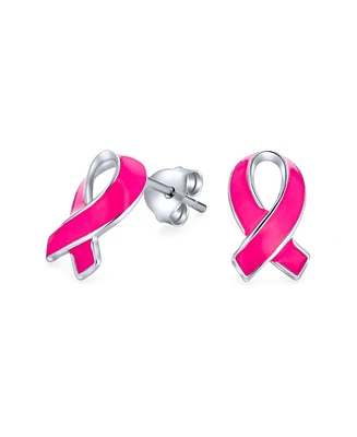 Bling Jewelry Breast Cancer Awareness Pink Ribbon Support Enamel Stud Earrings For Women .925 Sterling Silver