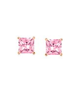 Bling Jewelry .50 Ct Pink Cz Princess Cut Stud Earrings Morganite Cubic Zirconia Rose Gold Plated .925 Sterling Silver Screw Back 5MM