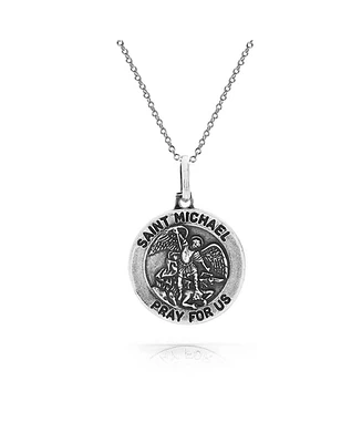 Bling Jewelry Religious Medal Patron of Military Police Security - Saint Michael Pendant Necklace for Women and Men in .925 Sterling Silver