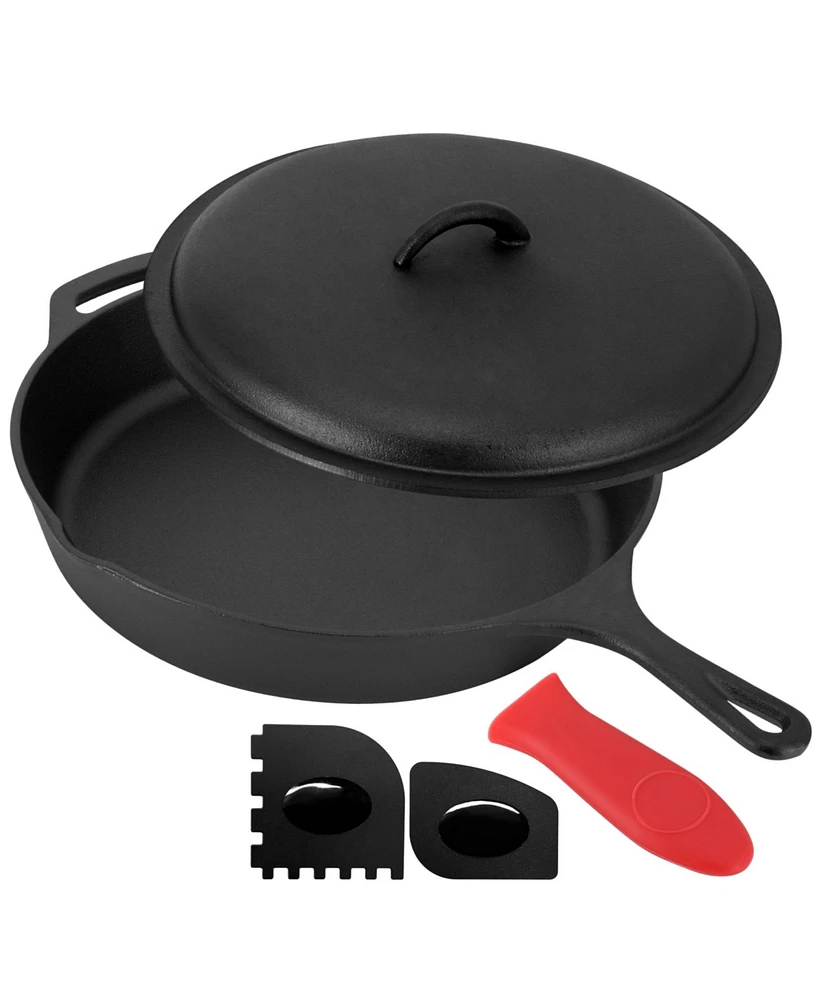 Megachef 12 Inch Pre-Seasoned Cast Iron Skillet with Cast Iron Lid