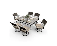 Pamapic 5-Piece Patio Outdoor Dining Set with Square Table and Rattan Swivel Chairs Green Cushion