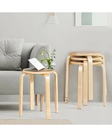 Gymax Set of 4 18'' Stacking Stool Round Dining Chair Backless Wood Home Decor