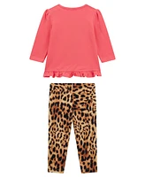 Guess Baby Girl Long Sleeve T-Shirt and Printed Legging, 2-Piece Set