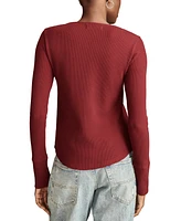 Lucky Brand Women's Embroidered Mesh Henley Top