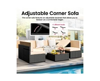 Pamapic Black 7-Piece Wicker Outdoor Sectional Set with Coffee Table and Blue Cushions