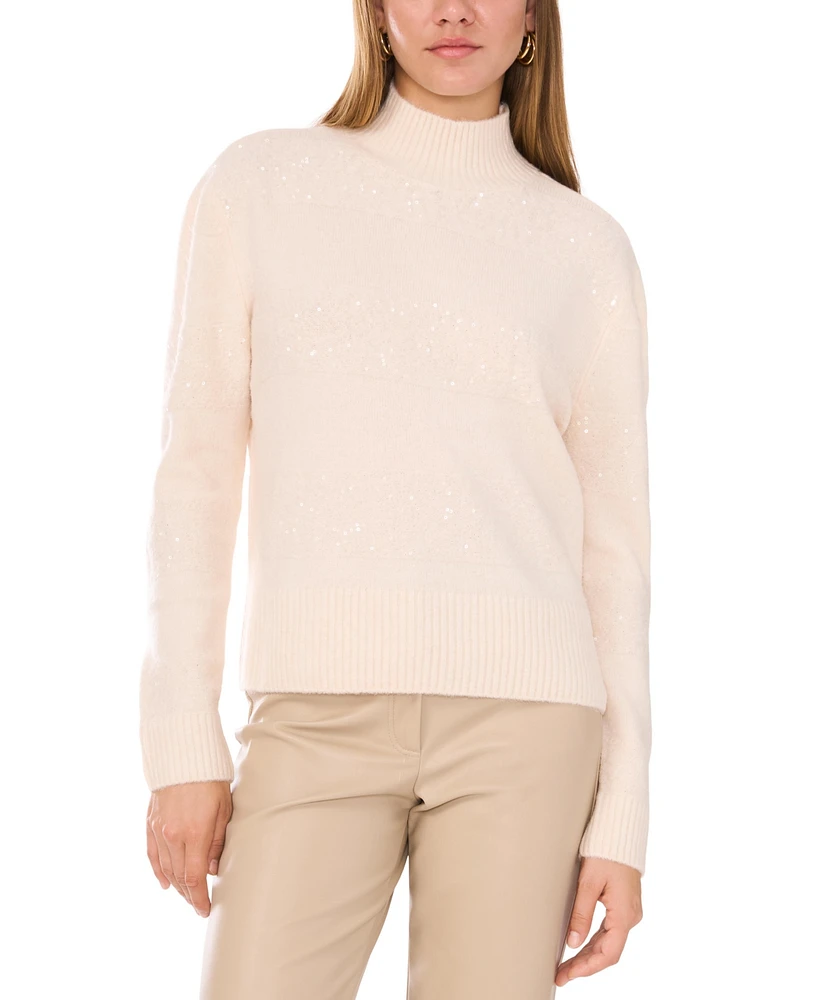 Vince Camuto Women's Sequin-Stripe Turtleneck Sweater