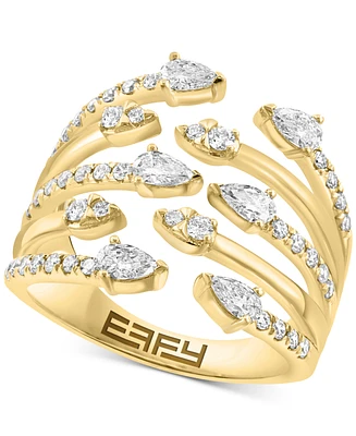 Effy Lab Grown Diamond Pear & Round Multirow Statement Ring (1-1/20 ct. t.w.) in 14k Gold