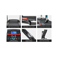 Sunny Health & Fitness Adjustable Incline Foldable Smart Treadmill w Digital Monitor, Shock Absorption, Pulse Sensors, Handrail Controls, Exclusive Su