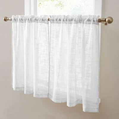 Hlc.Me Linda Faux Linen Textured Semi Sheer Privacy Light Filtering Transparent Rod Pocket Short Thick Cafe Curtain Tiers For Small Windows Kitchen Bathroom Set Of 2