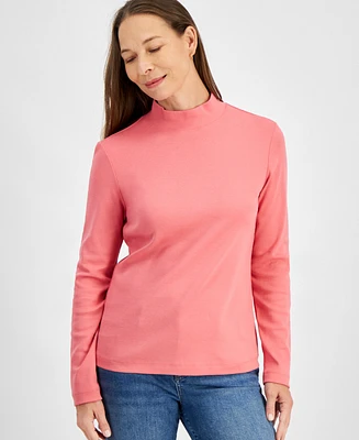 Style & Co Petite Mock-Neck Cotton Long-Sleeve T-Shirt, Created for Macy's