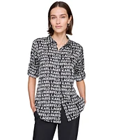 Karl Lagerfeld Paris Women's Logo-Print Button-Up Shirt