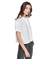 Karl Lagerfeld Paris Women's Faux-Pearl-Embellished Poplin Top